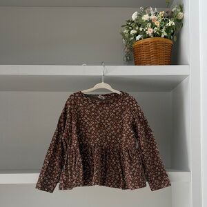 Wheat Kids Brown Floral Peplum Long-Sleeve Top
